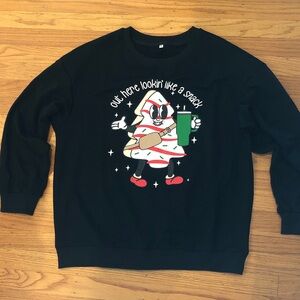 Black Graphic Women's Christmas Sweater, Out here looking like a snack, L